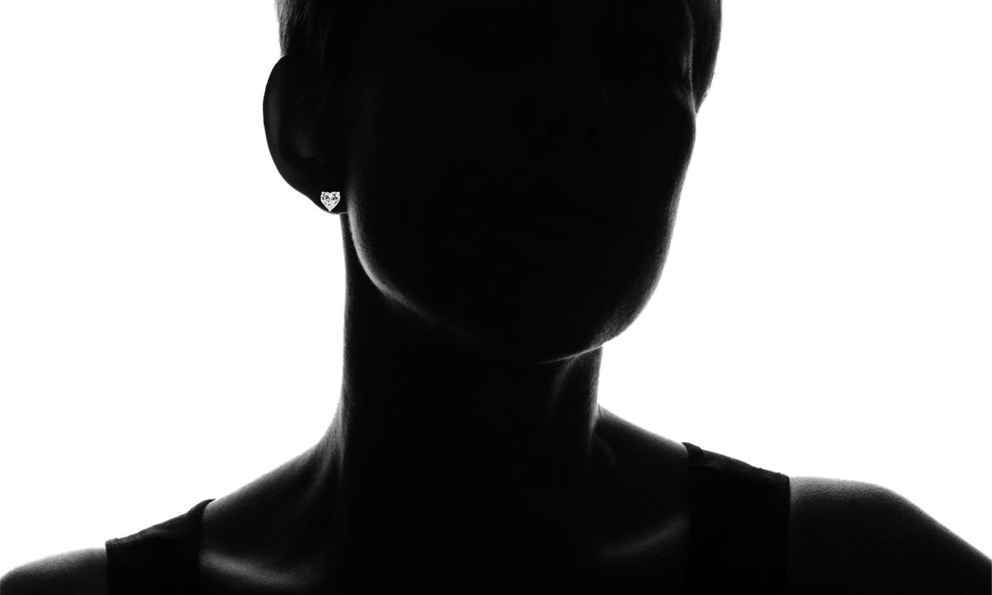 White Topaz Heart Stud Earring in 18K White Gold Plated 6mm