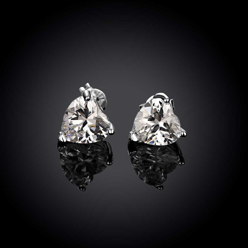 White Topaz Heart Stud Earring in 18K White Gold Plated 6mm