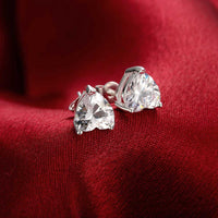 White Topaz Heart Stud Earring in 18K White Gold Plated 6mm