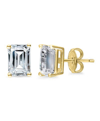 Emerald Cut White Crystal Stud Earrings in Gold Plating - 3 Colors