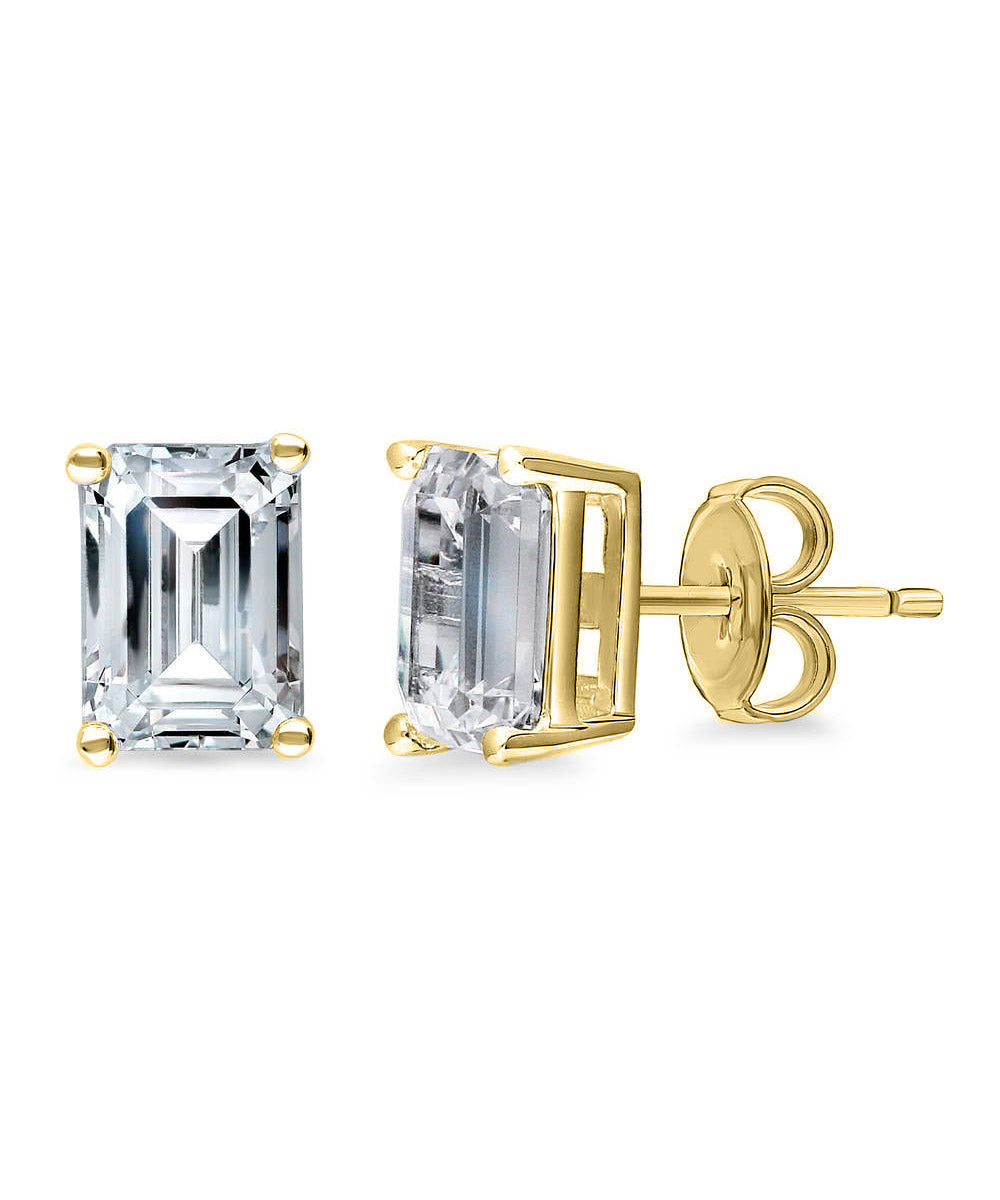 Emerald Cut White Crystal Stud Earrings in Gold Plating - 3 Colors
