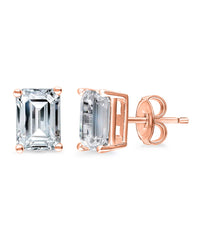 Emerald Cut White Crystal Stud Earrings in Gold Plating - 3 Colors