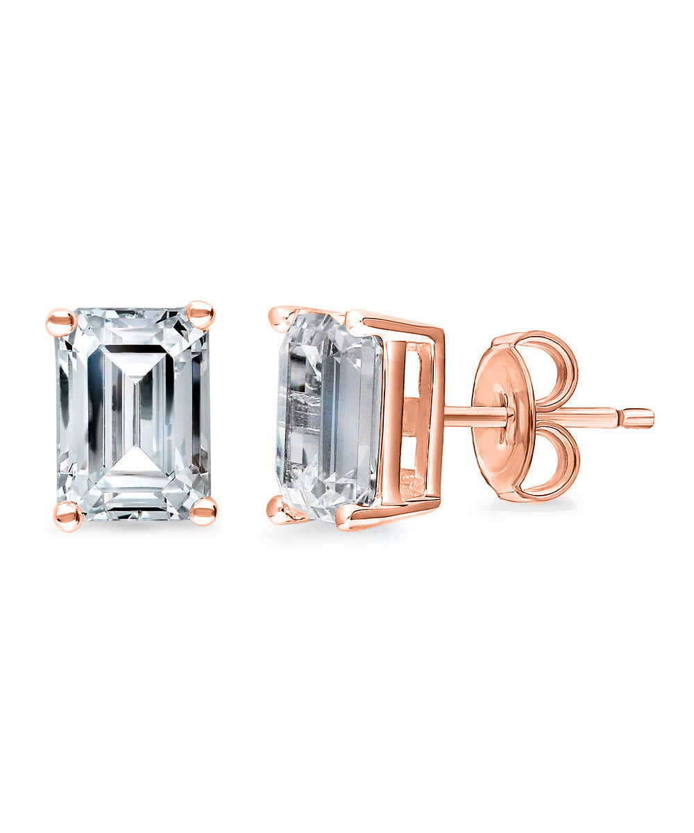 Emerald Cut White Crystal Stud Earrings in Gold Plating - 3 Colors
