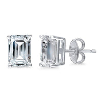 Emerald Cut White Crystal Stud Earrings in Gold Plating - 3 Colors