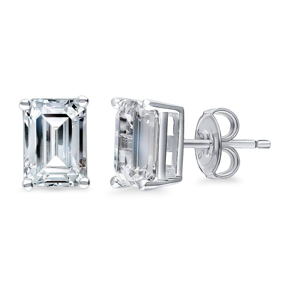 Emerald Cut White Crystal Stud Earrings in Gold Plating - 3 Colors