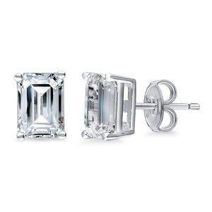 Emerald Cut White Crystal Stud Earrings in Gold Plating - 3 Colors