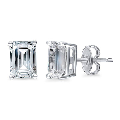 Emerald Cut White Crystal Stud Earrings in Gold Plating - 3 Colors