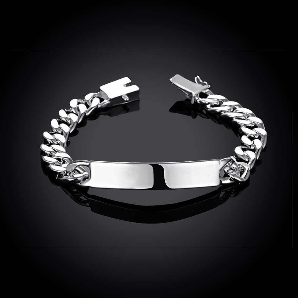 Silver Plating ID-Curb Link Bracelet