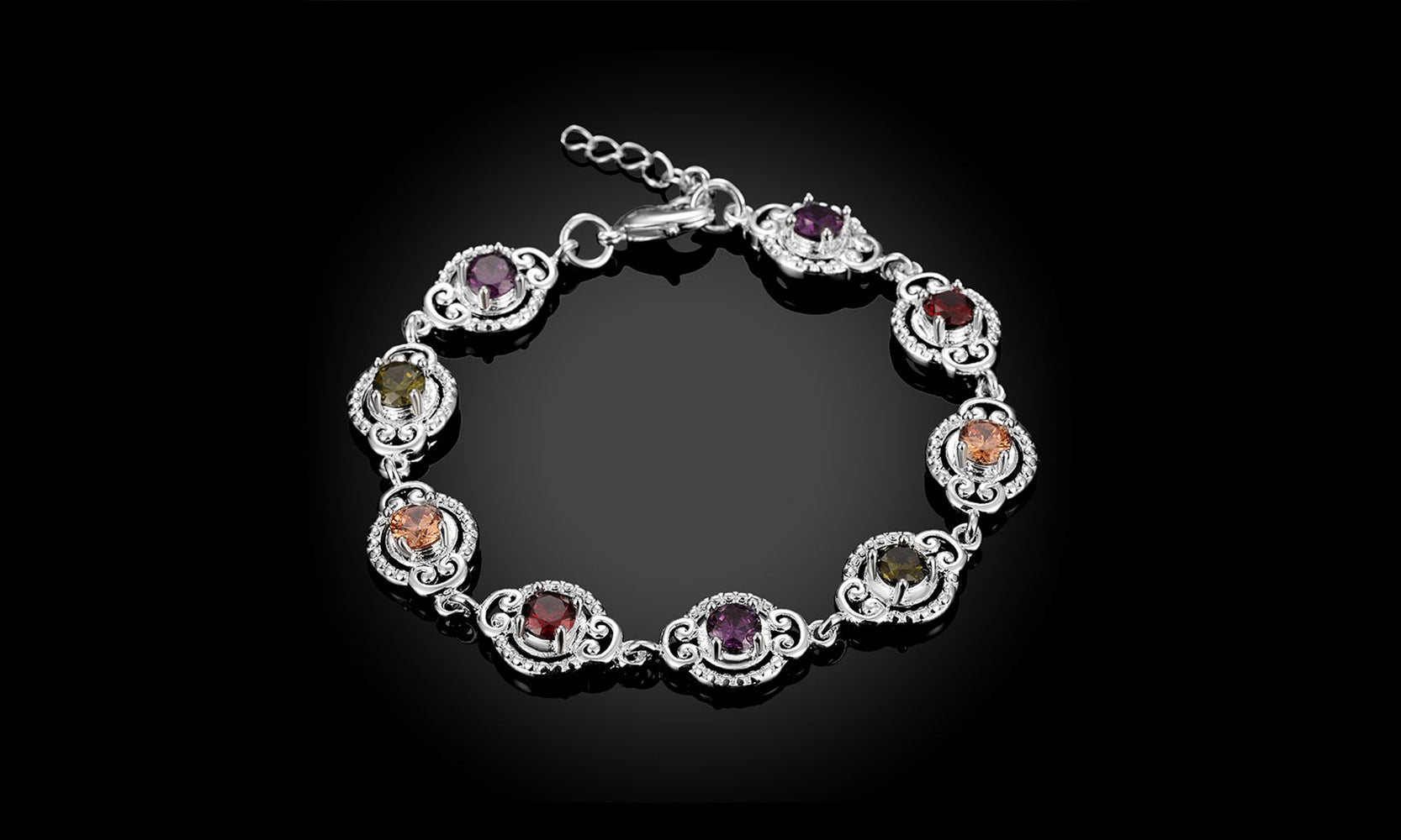 Rainbow Crystal Filigree Circle Silver Plating Bracelet