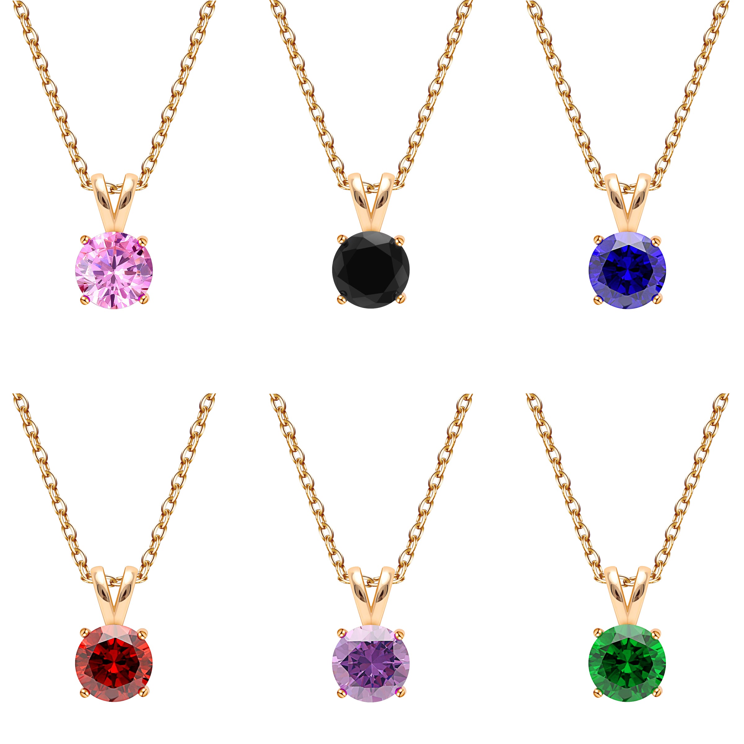 18K Gold Plating Crystal Circular Halo Cut Pendant Necklace - Multiple Colors Available