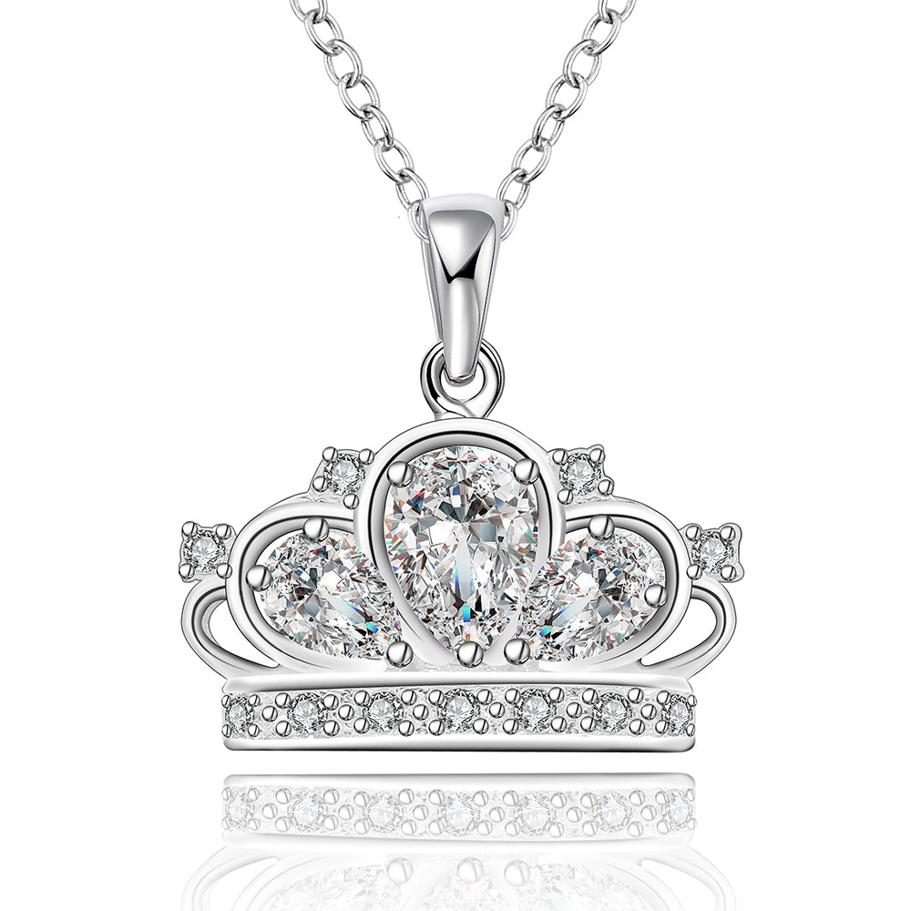 Silver Plating White Crystal Crown Necklace