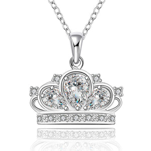 Silver Plating White Crystal Crown Necklace