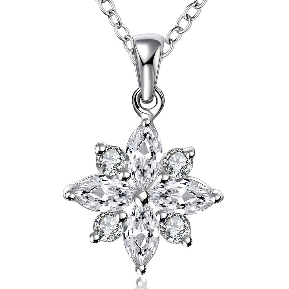 Silver Plating White Crystal Daisy Necklace