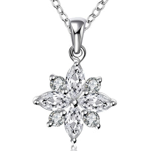 Silver Plating White Crystal Daisy Necklace