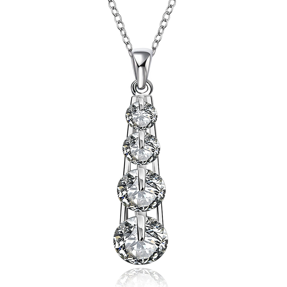 White Crystal Asymmetrical Drop Pendant Necklace in Silver Plating