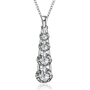 White Crystal Asymmetrical Drop Pendant Necklace in Silver Plating