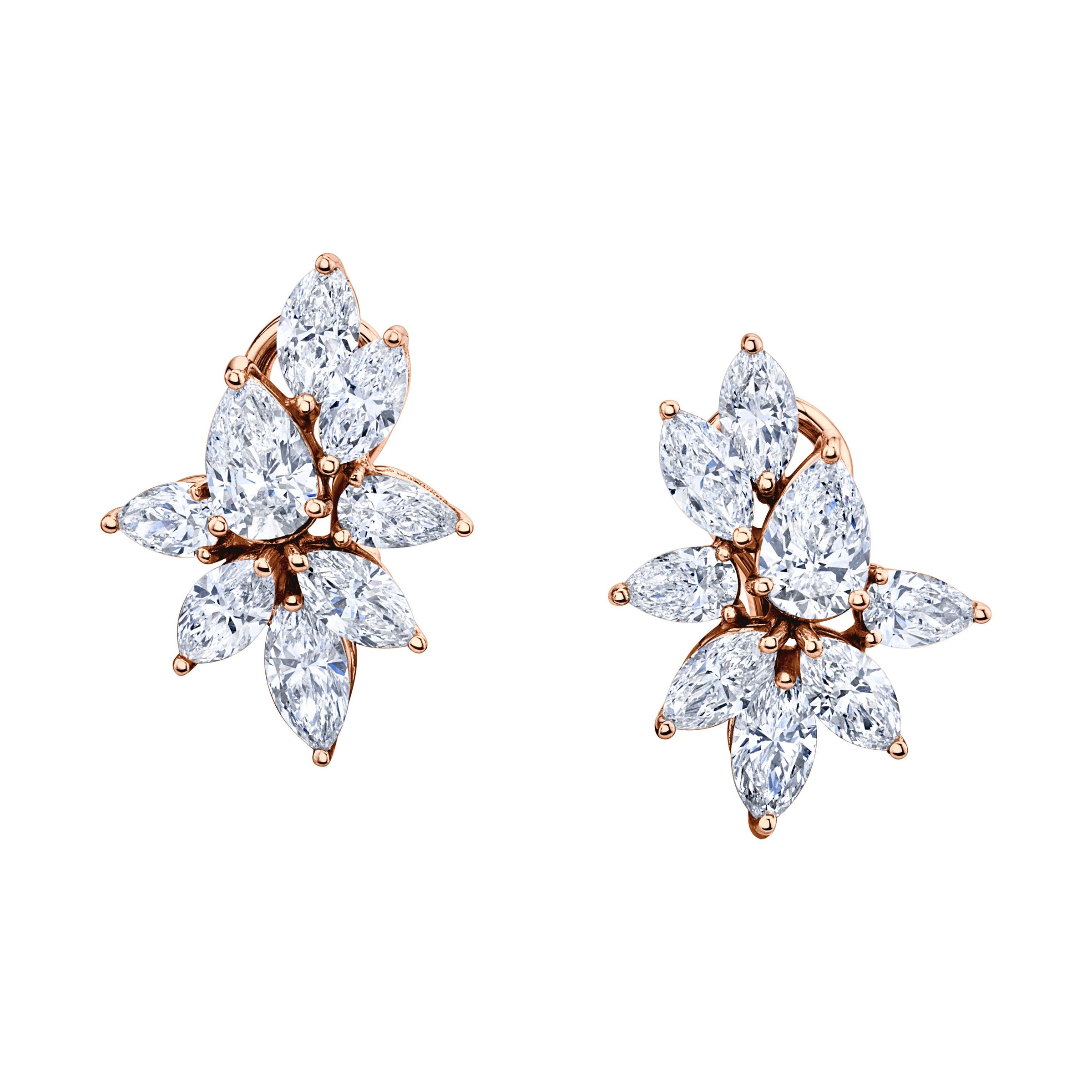 Pear and Marquise Diamond Cluster Earrings