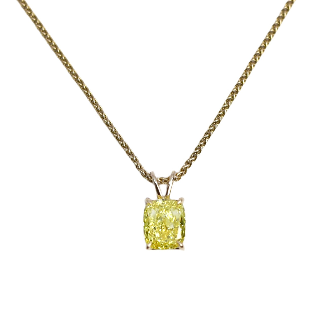 2.00ct. Fancy Yellow Vivid Modified Diamond Pendant Set In 14K Yellow Gold, Cushion Cut Lab Grown