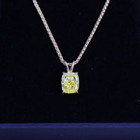 2.00ct. Fancy Yellow Vivid Modified Diamond Pendant Set In 14K Yellow Gold, Cushion Cut Lab Grown