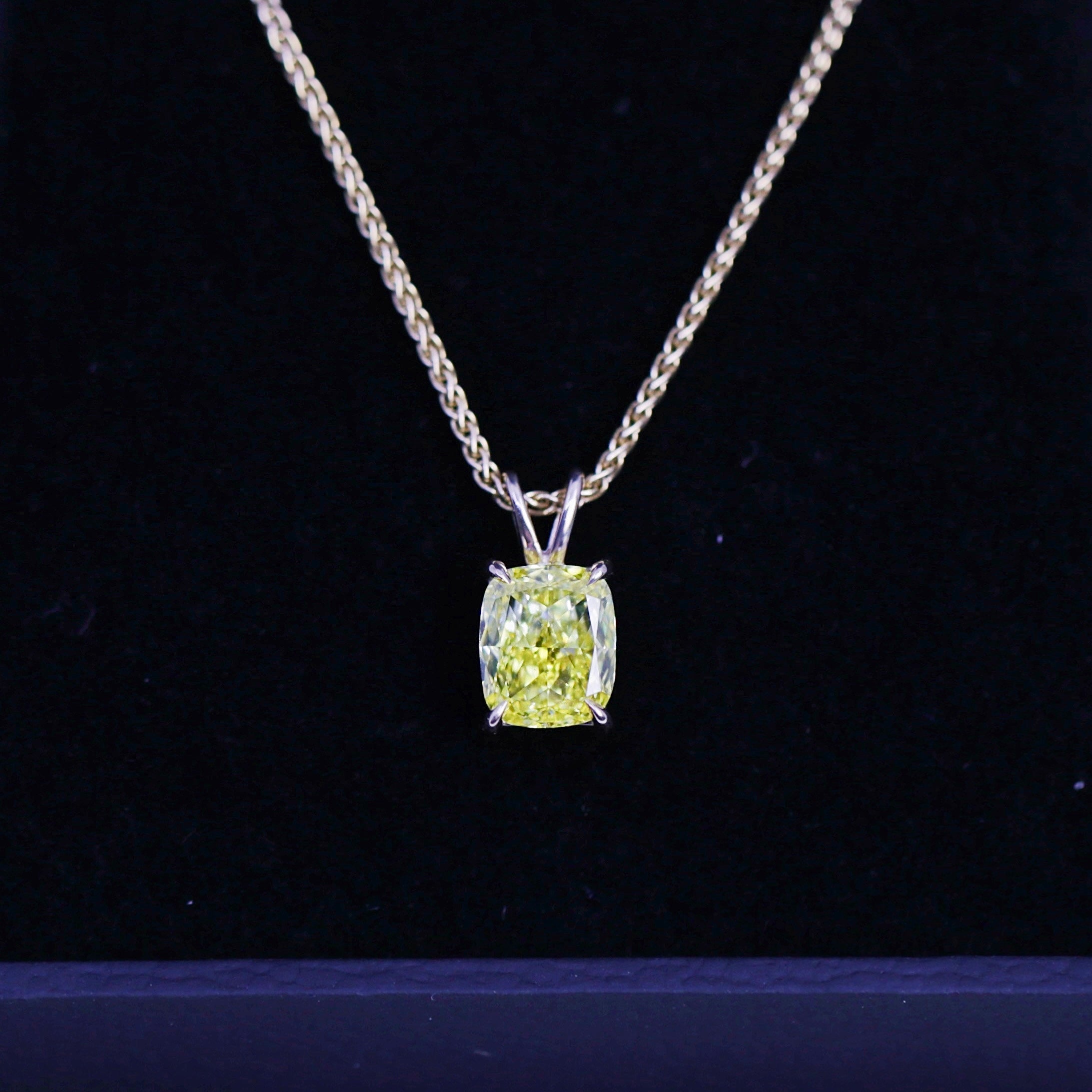 2.00ct. Fancy Yellow Vivid Modified Diamond Pendant Set In 14K Yellow Gold, Cushion Cut Lab Grown