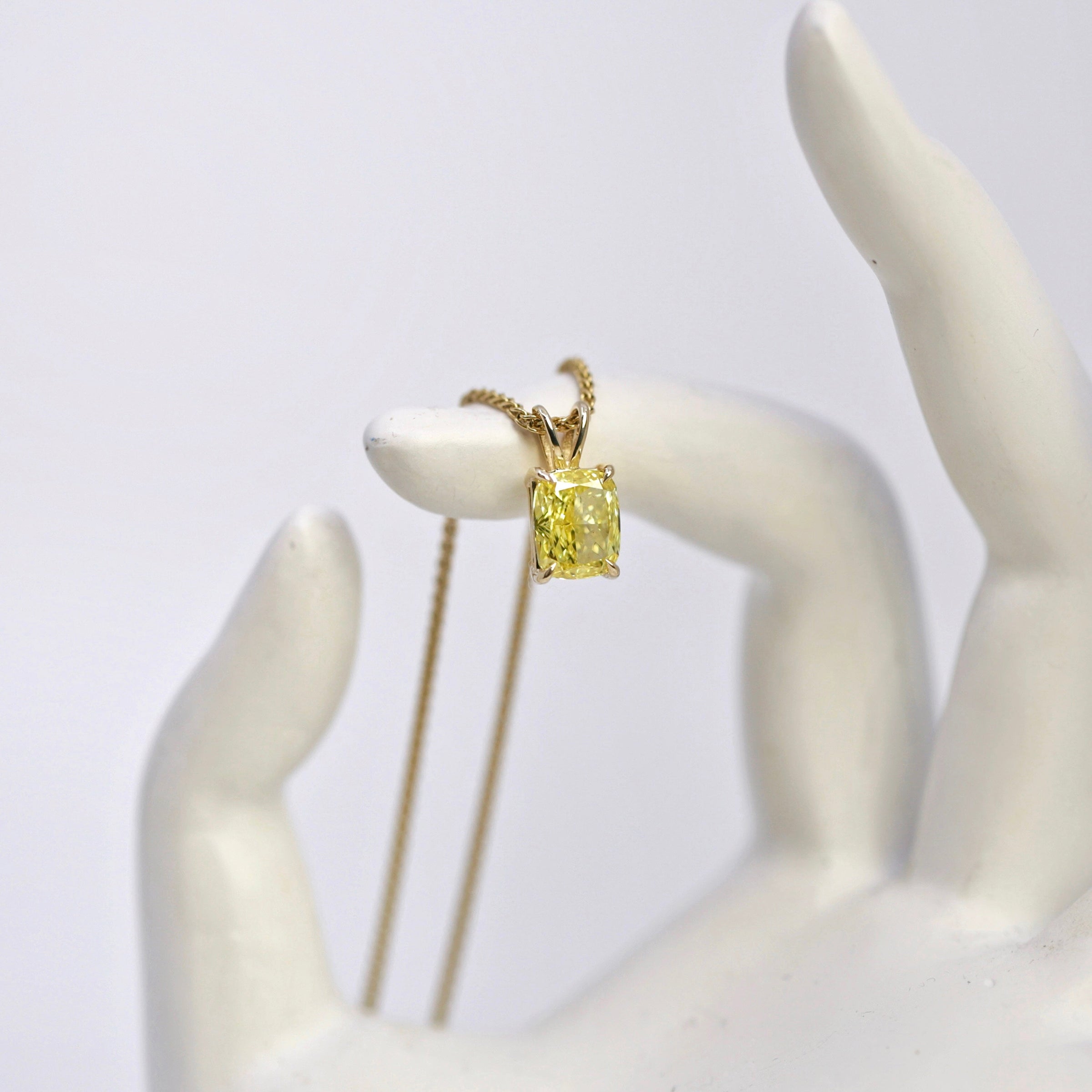 2.00ct. Fancy Yellow Vivid Modified Diamond Pendant Set In 14K Yellow Gold, Cushion Cut Lab Grown