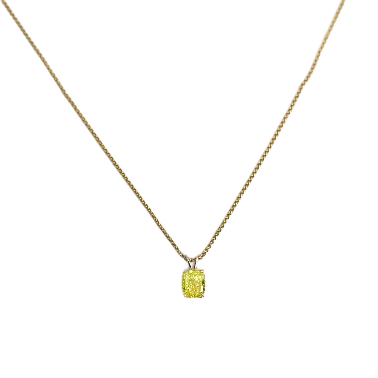2.00ct. Fancy Yellow Vivid Modified Diamond Pendant Set In 14K Yellow Gold, Cushion Cut Lab Grown