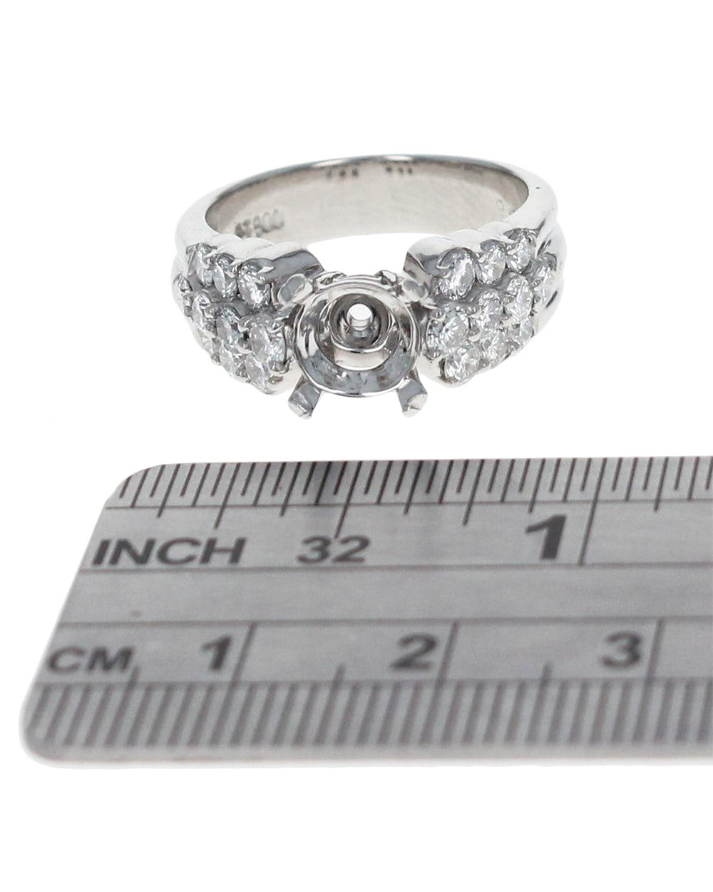 Fluted Three Row Diamond Semi Mount Ring