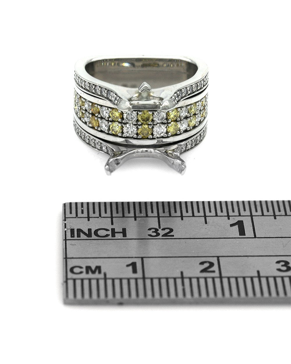 4 Row Alternating Irradiated Fancy Yellow and White Diamond Semi Mounting in Platinum