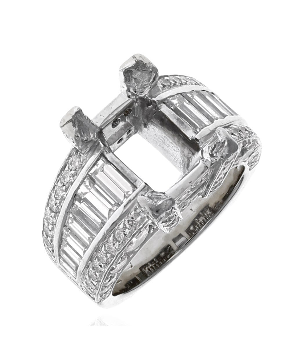 3-Sided 3-Row Diamond Semi-Mounting in White Gold