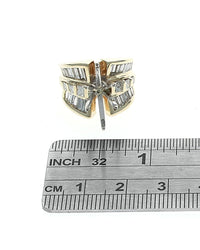 3 Row Princess Cut and Baguette Diamond Mounting in White and Yellow Gold