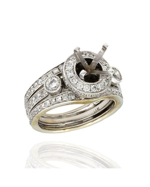 14kw 3 Band Round Diamond Halo Mounting