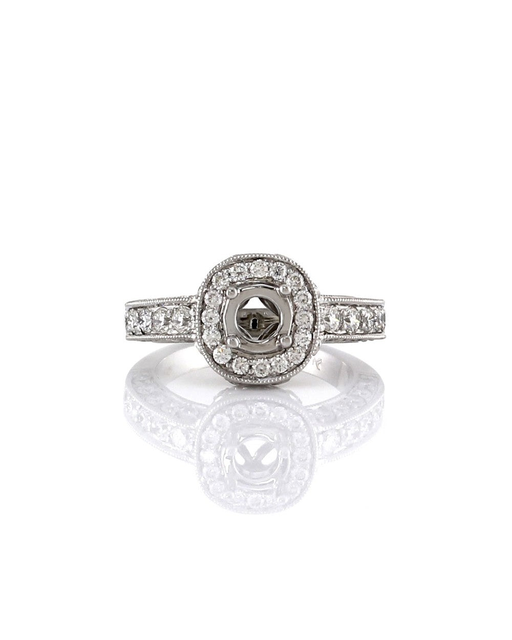 Pave Diamond Engagement Halo Ring Mounting in Gold