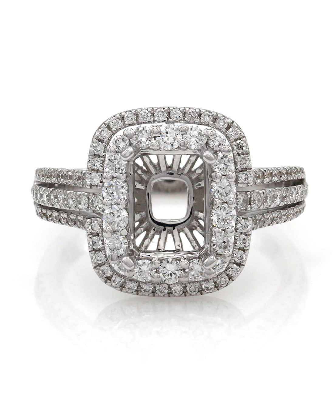 Three Row Double Halo Diamond Mounting in Gold