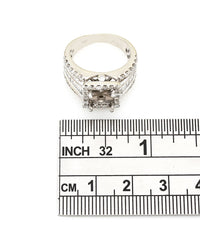 Three Row Round and Baguette Diamond Halo Mounting in 14k White Gold