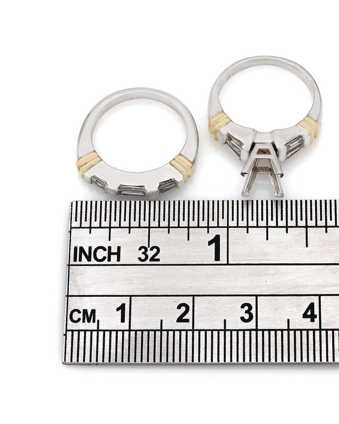Two Piece, Baguette Diamond Mounting in Platinum and 18k Yellow Gold