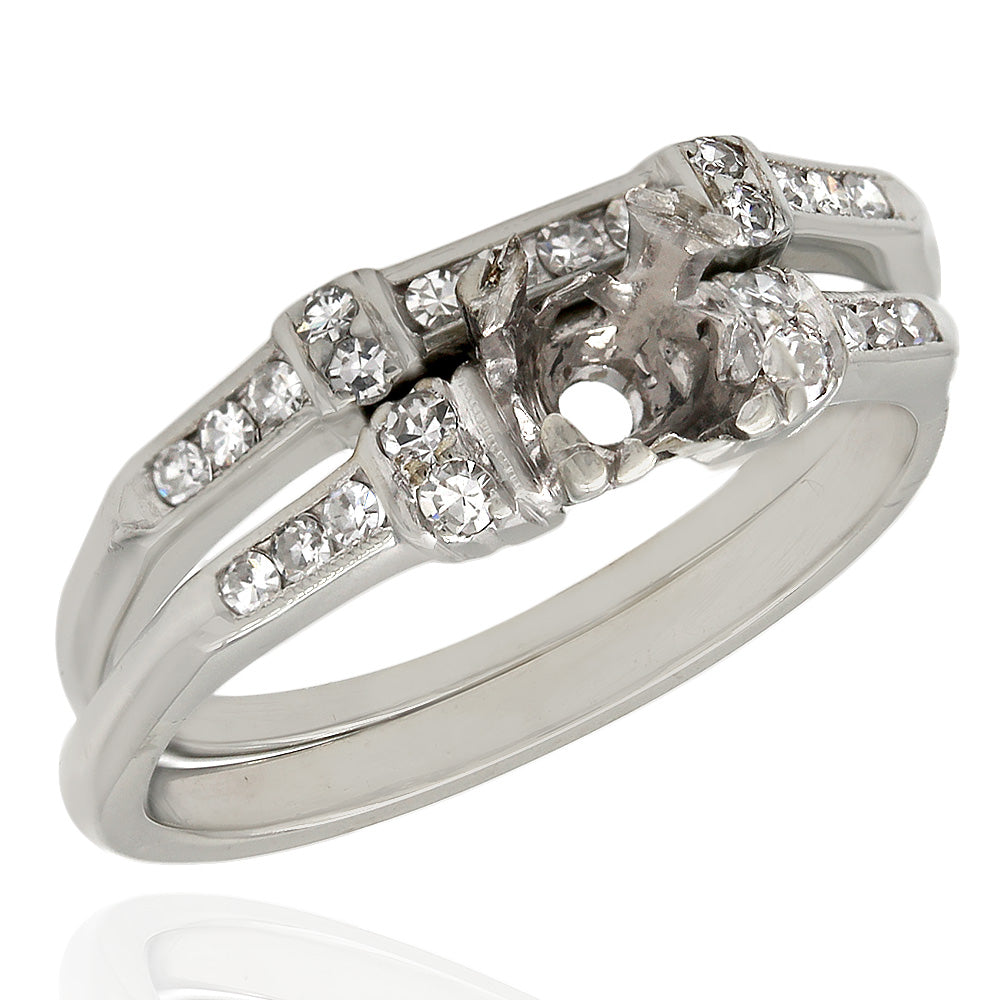 Two Piece, Vintage Single Cut Diamond Mounting in White Gold