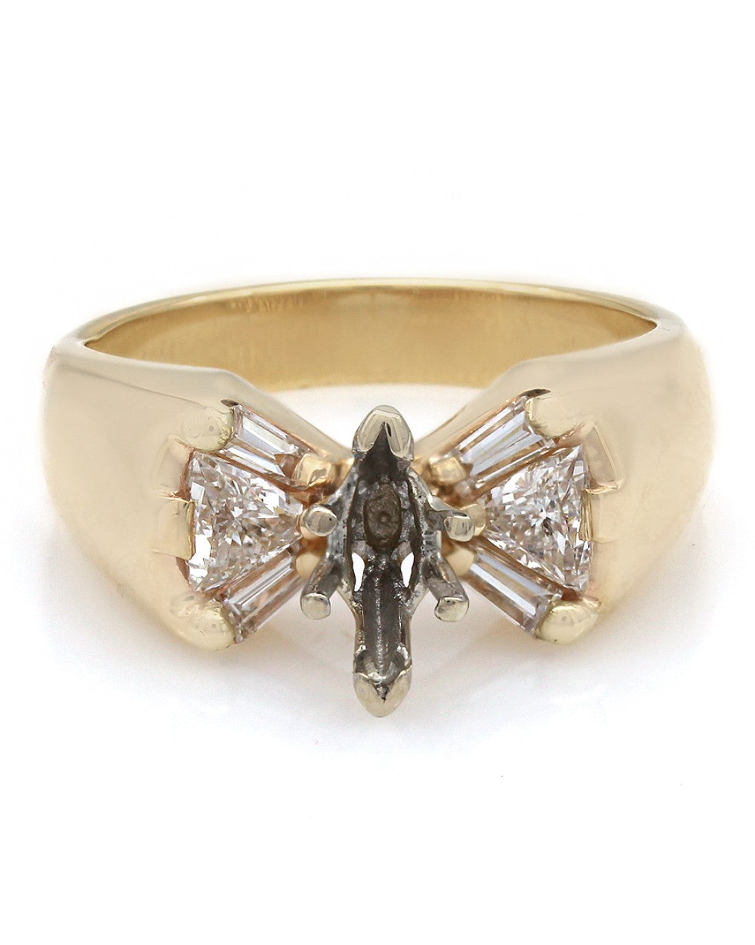 Triangle and Baguette Diamond Mounting in 14k Yellow Gold