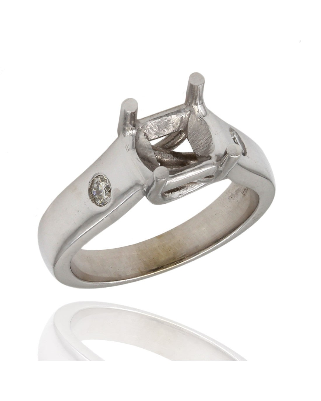 Flush Set, Two Stone, Round Diamond Mounting in 14k White Gold