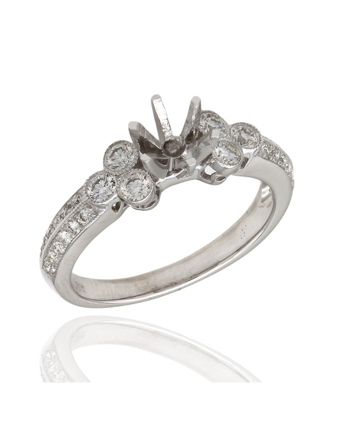 Two Row, Bezel Set, Diamond Mounting with Milgrain in 18k White Gold