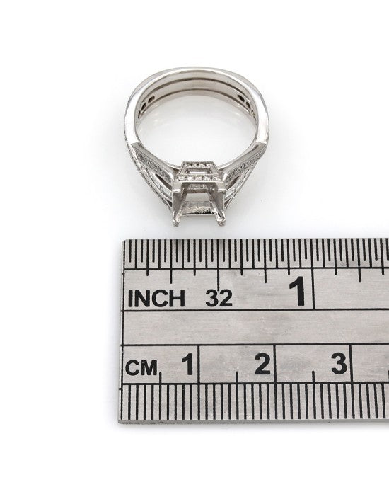 Three Row Diamond Crossover Mounting with Milgrain in 18k White Gold