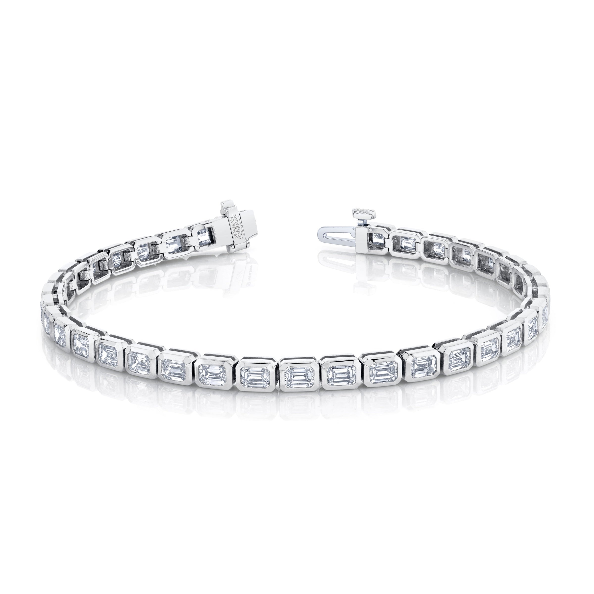 East West Emerald Cut Diamond Bezel Bracelet