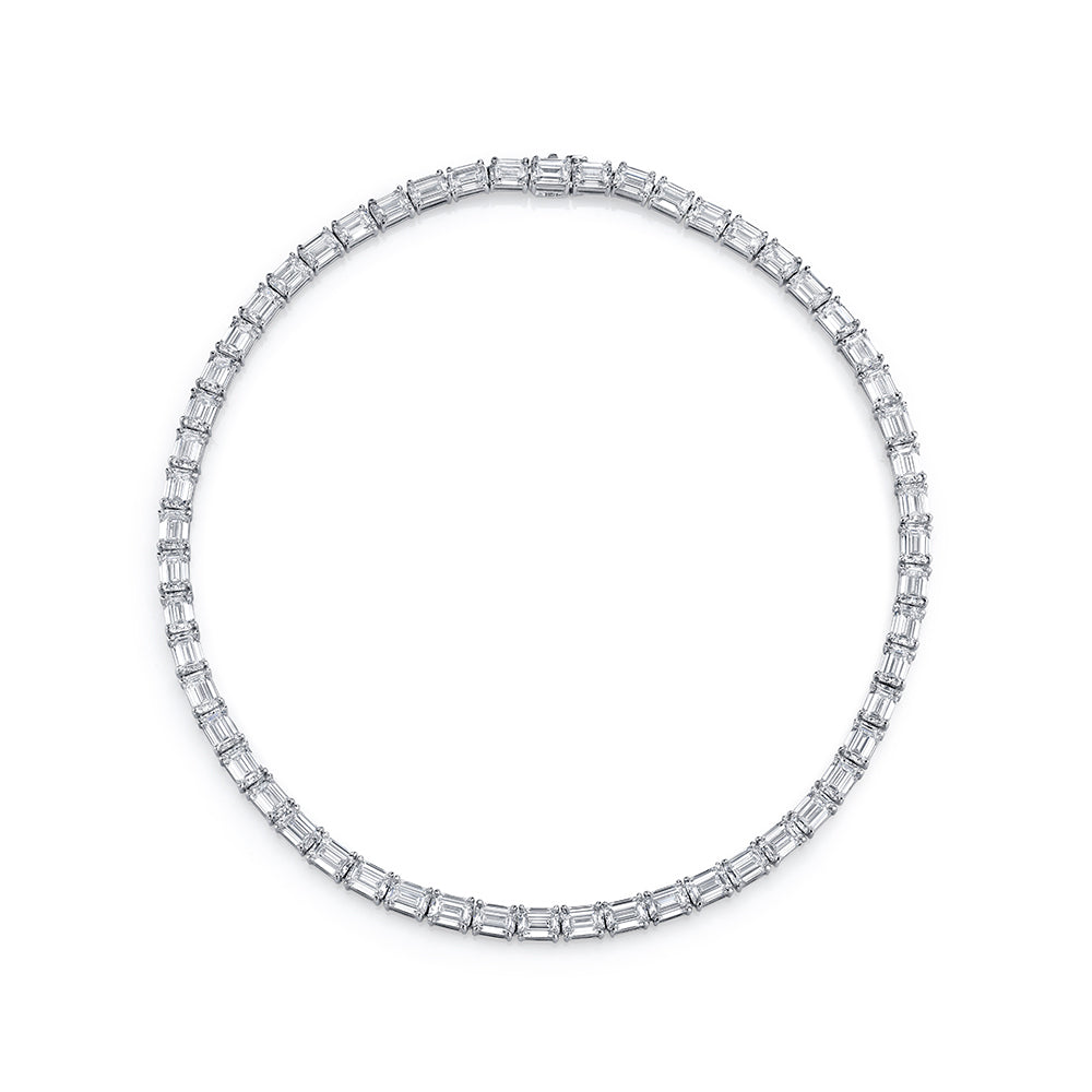 East West Emerald Cut Diamond Necklace