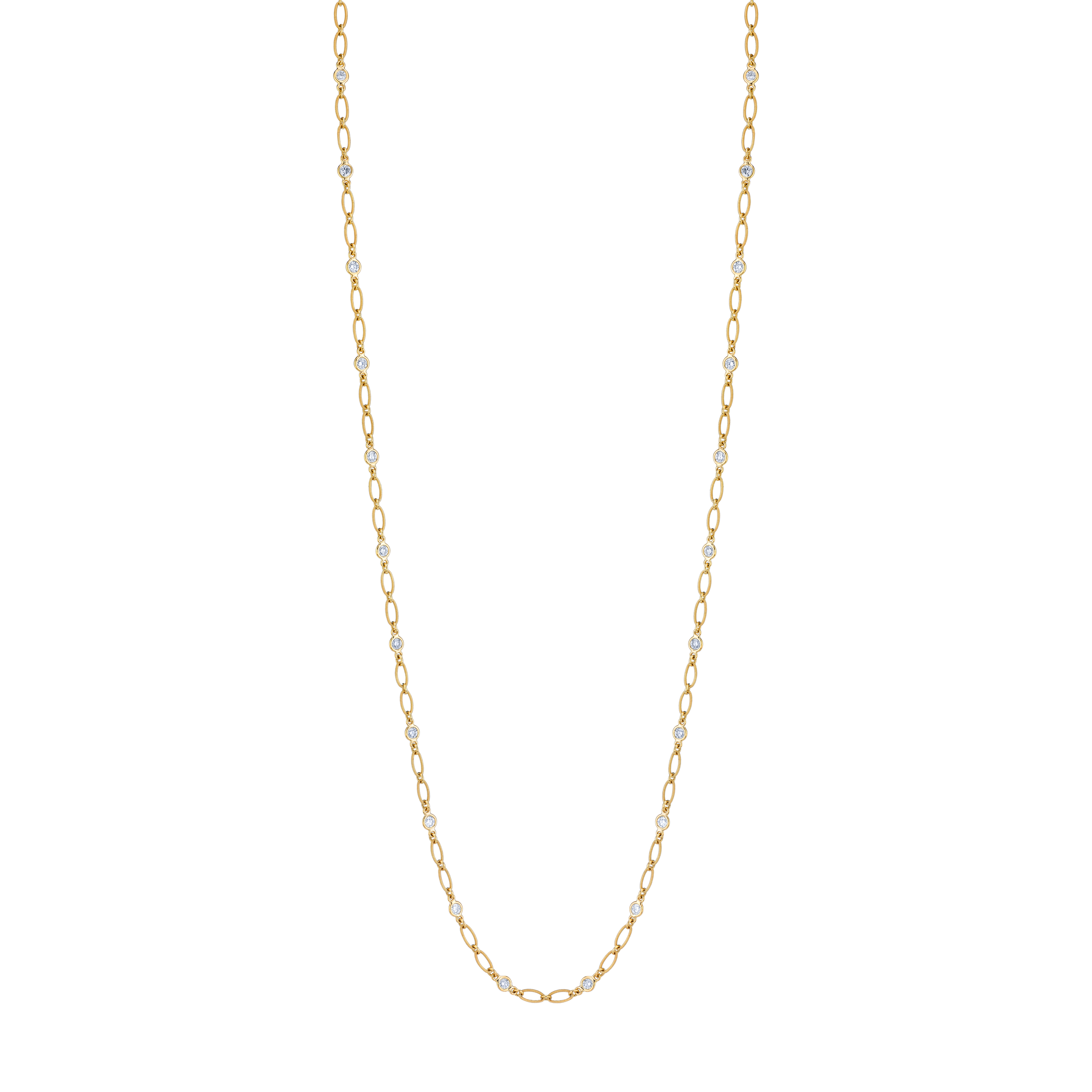 4 Carat White Yellow Rose Gold Round Brilliant Diamonds By the Yard Necklace