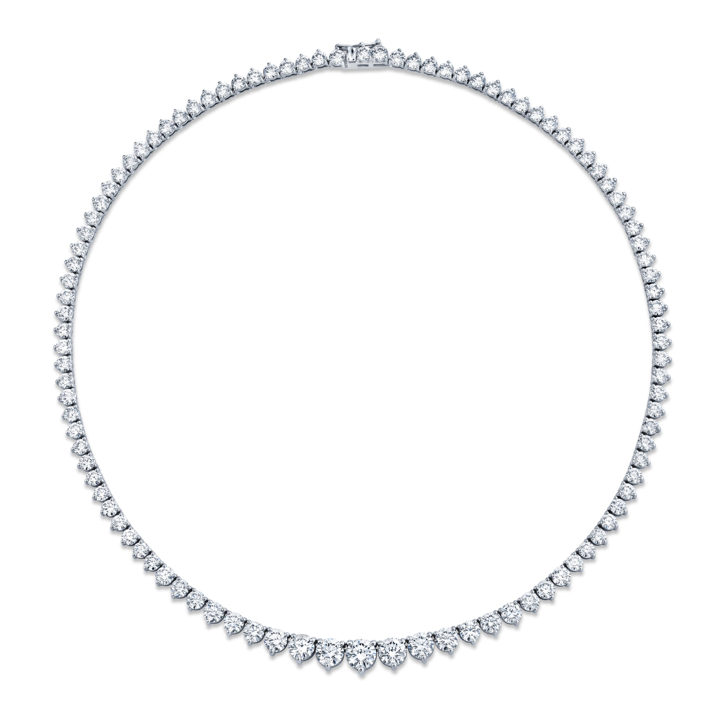21 Carat Graduated Diamond Riviera 3-Prong Necklace