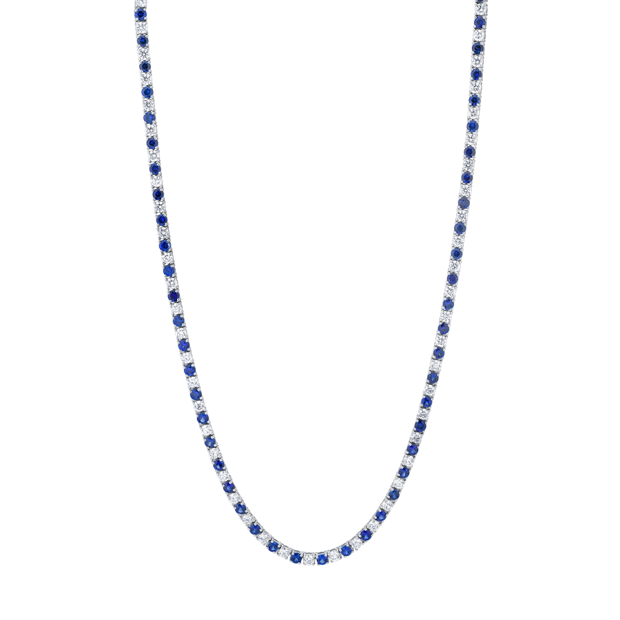 Alternating Diamond and Blue Sapphire Necklace