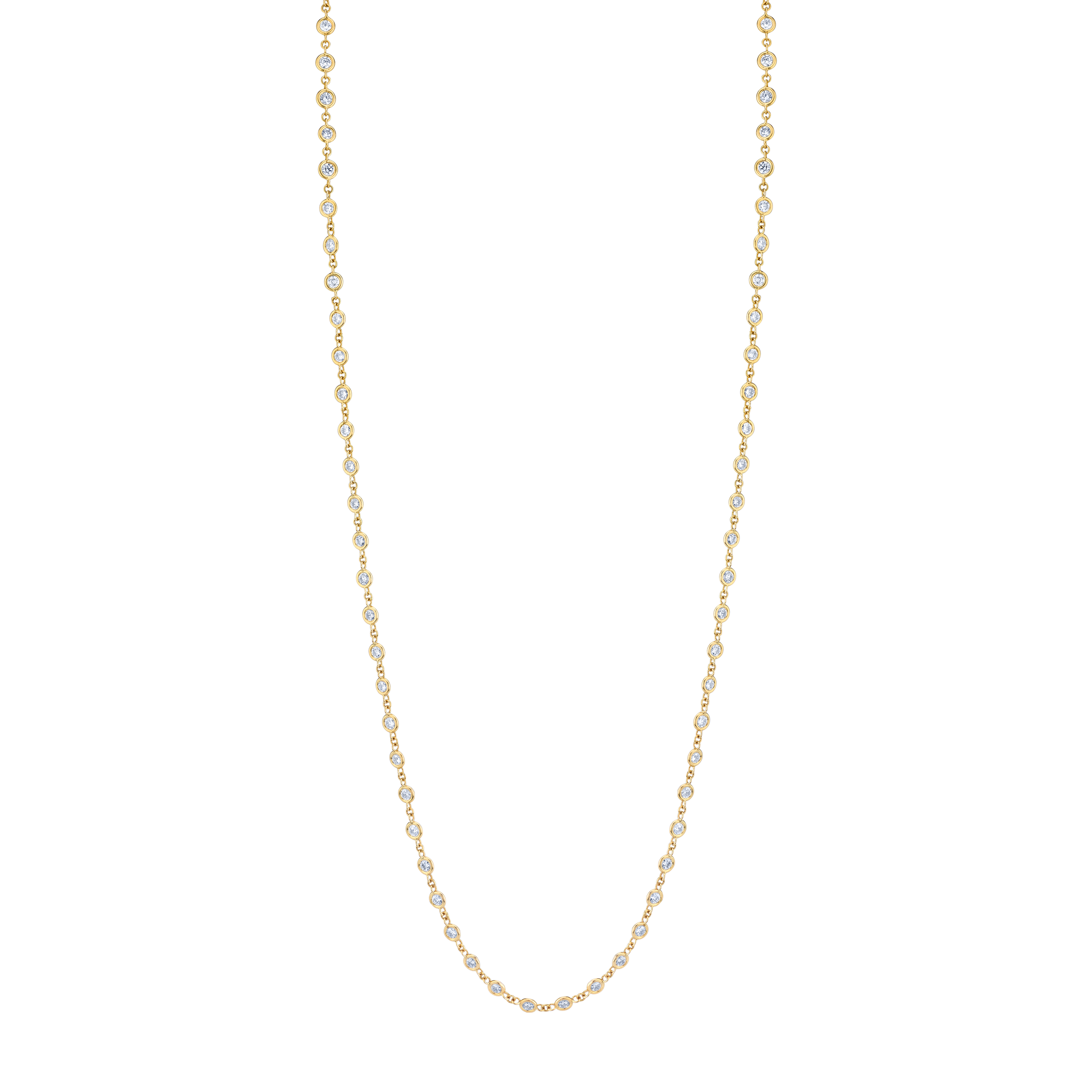 7 Carat Yellow Gold Round Brilliant Diamonds By the Yard Necklace