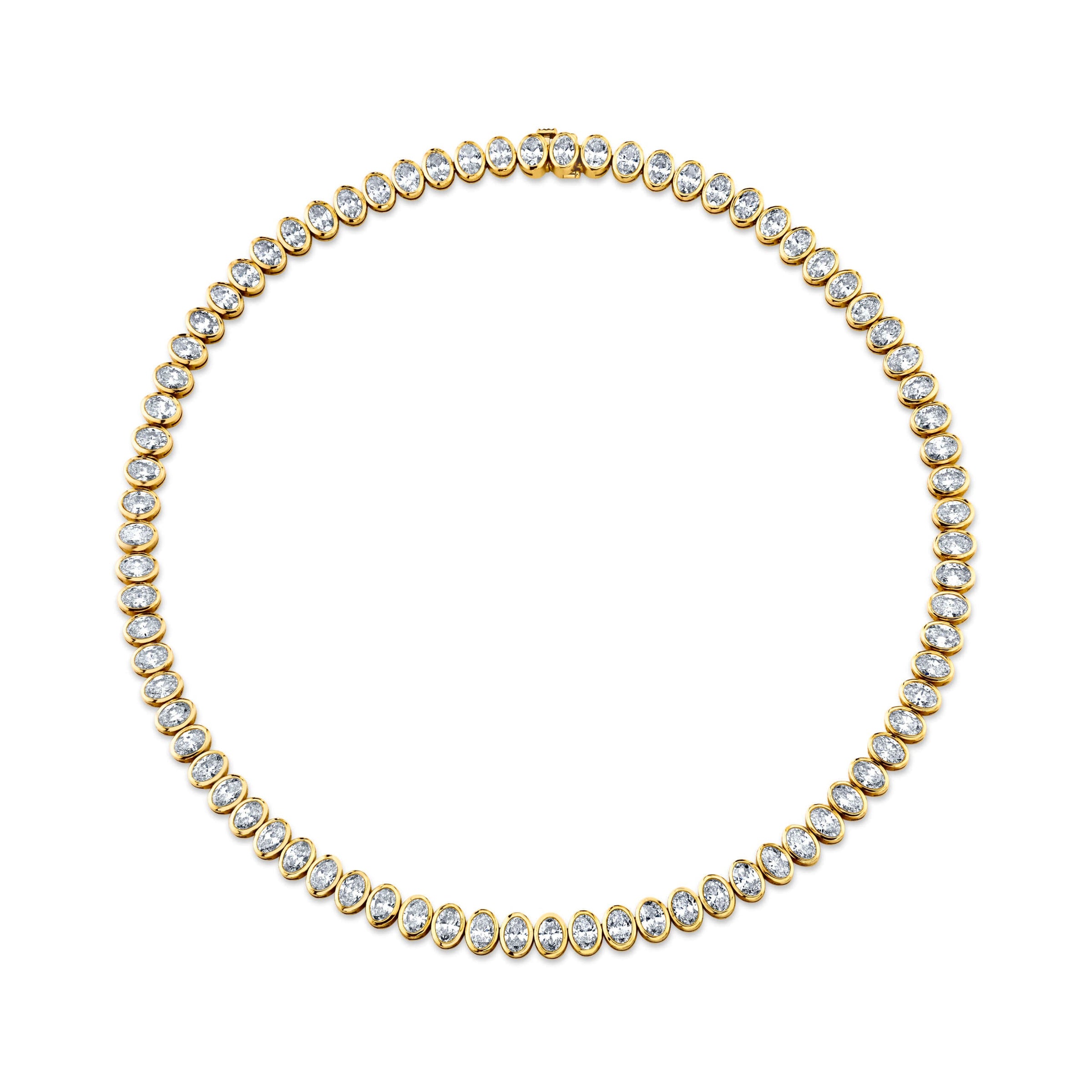 24.28 Carat Yellow Gold Straightline Bezeled Oval Necklace