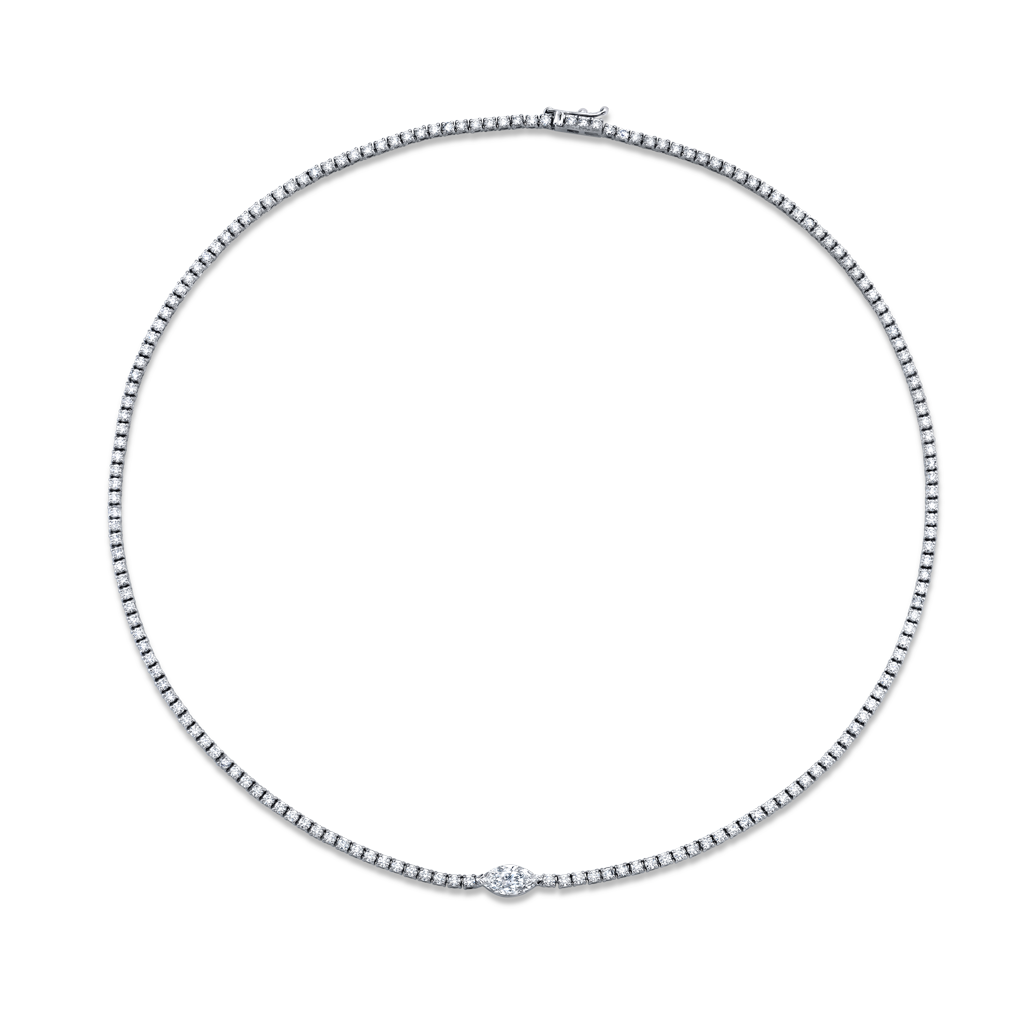 Straightline necklace with a marquise center stone