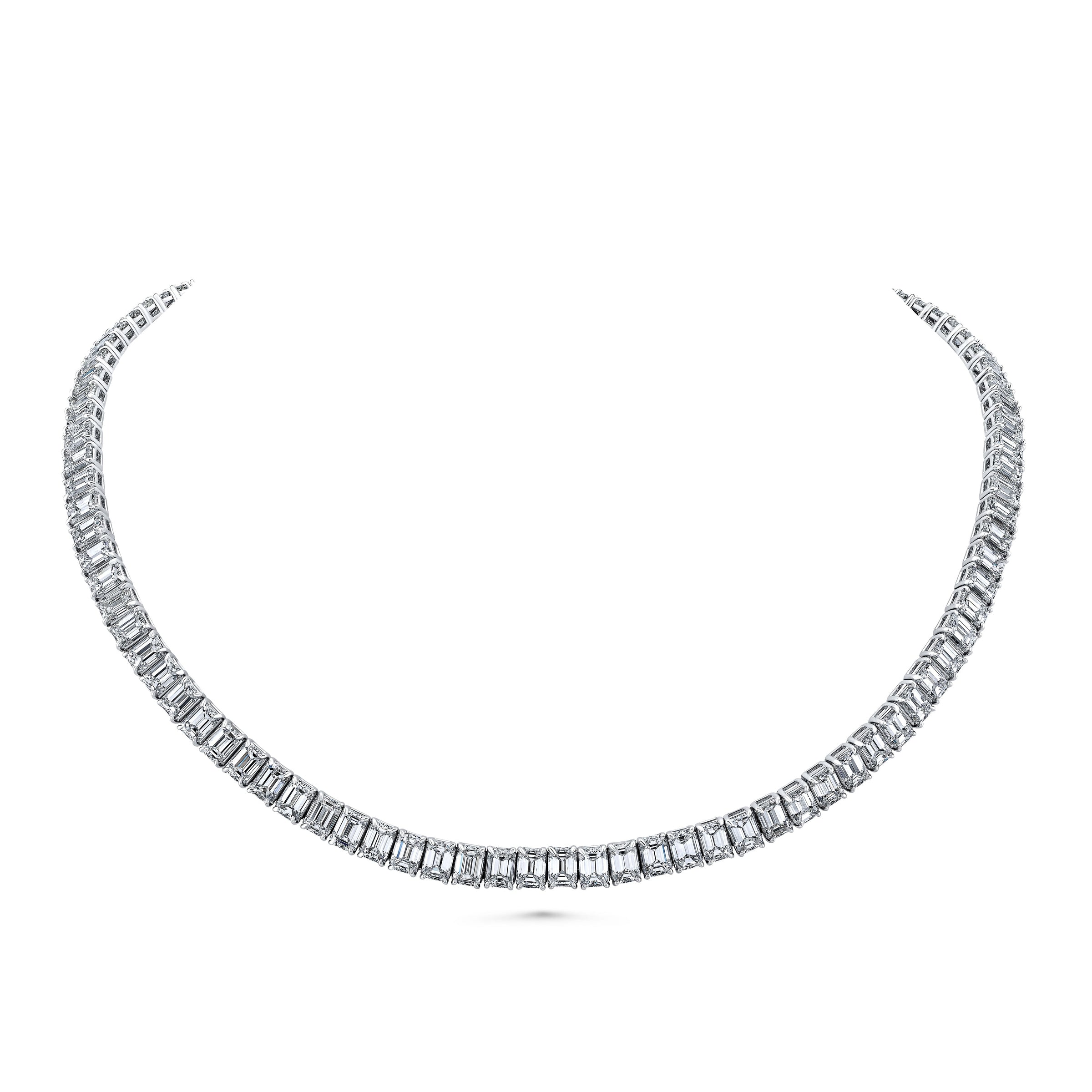 Straight Line Emerald Cut Diamond Necklace