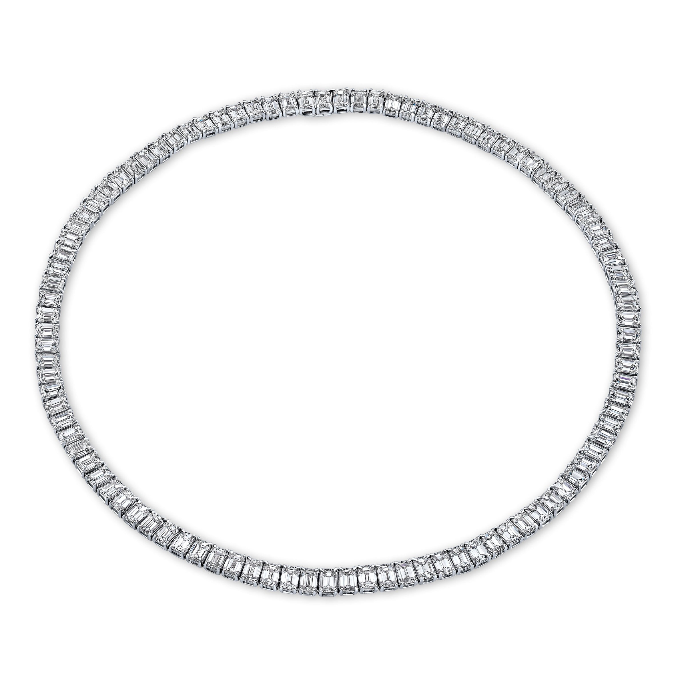 Straight Line Emerald Cut Diamond Necklace